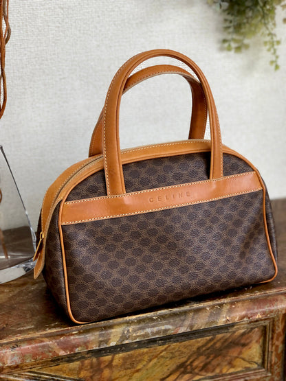 CELINE Logo Macadam Boston bag Handbag Brown Vintage Old Celine ymdnsc