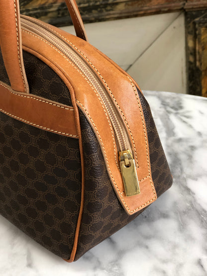 CELINE Logo Macadam Boston bag Handbag Brown Vintage Old Celine ymdnsc