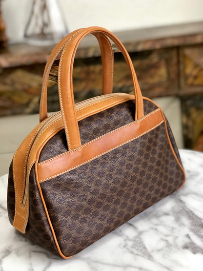 CELINE Logo Macadam Boston bag Handbag Brown Vintage Old Celine ymdnsc