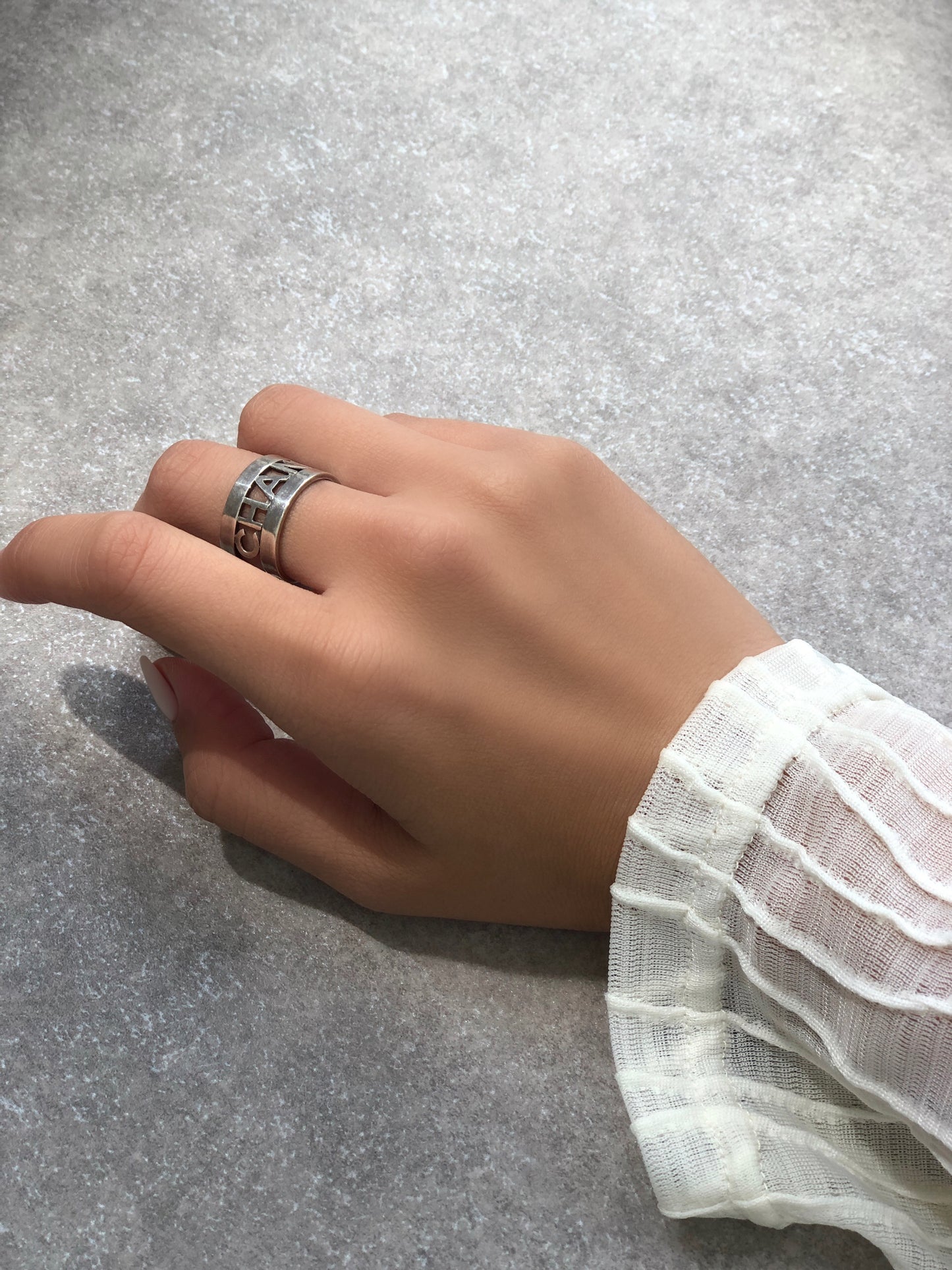 CHANEL Logo Ring Silver Vintage ckrub7