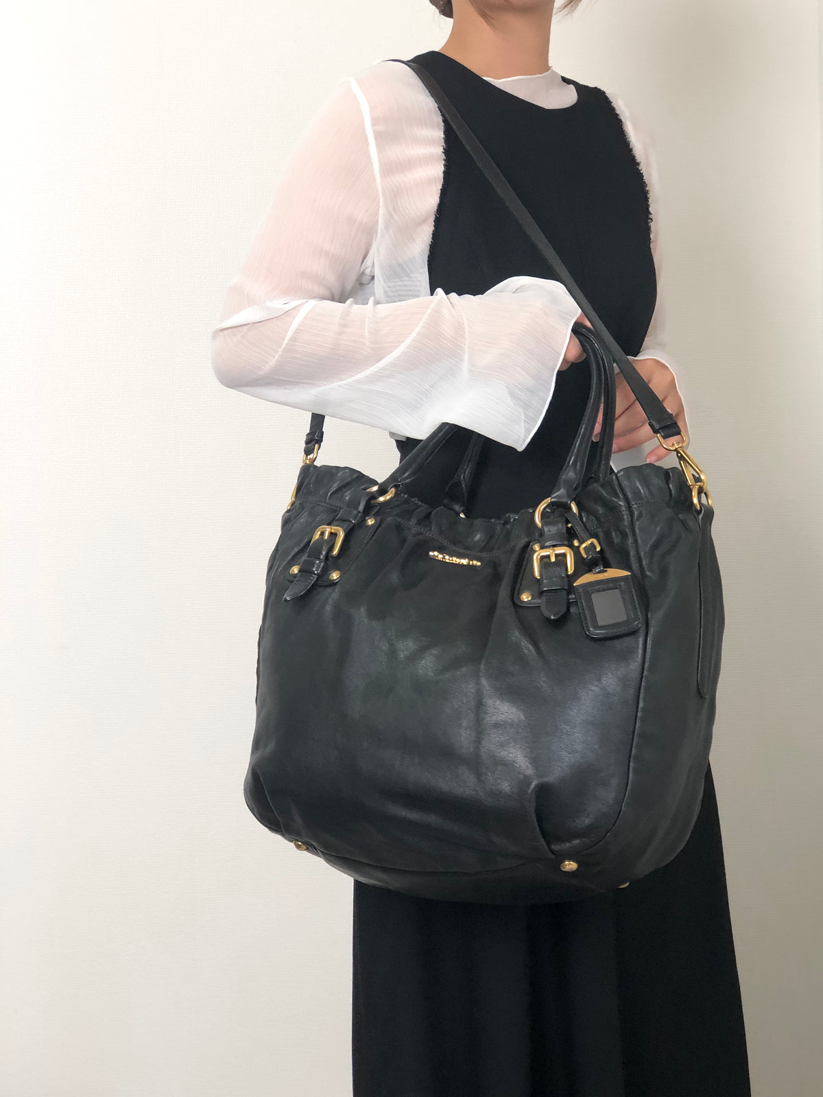 PRADA Logo Two-way Handbag Shoulder bag Black Vintage t5sy7s