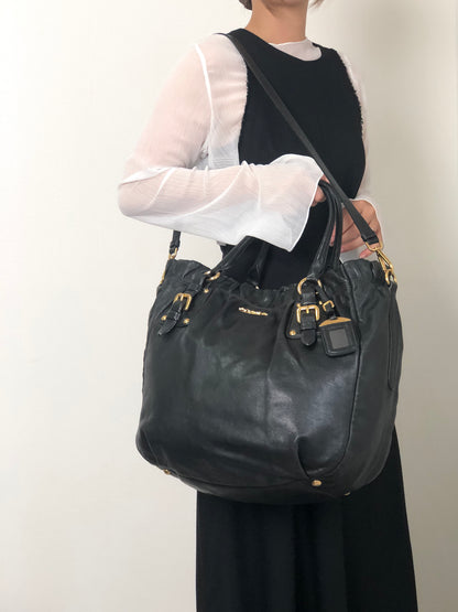 PRADA Logo Two-way Handbag Shoulder bag Black Vintage t5sy7s