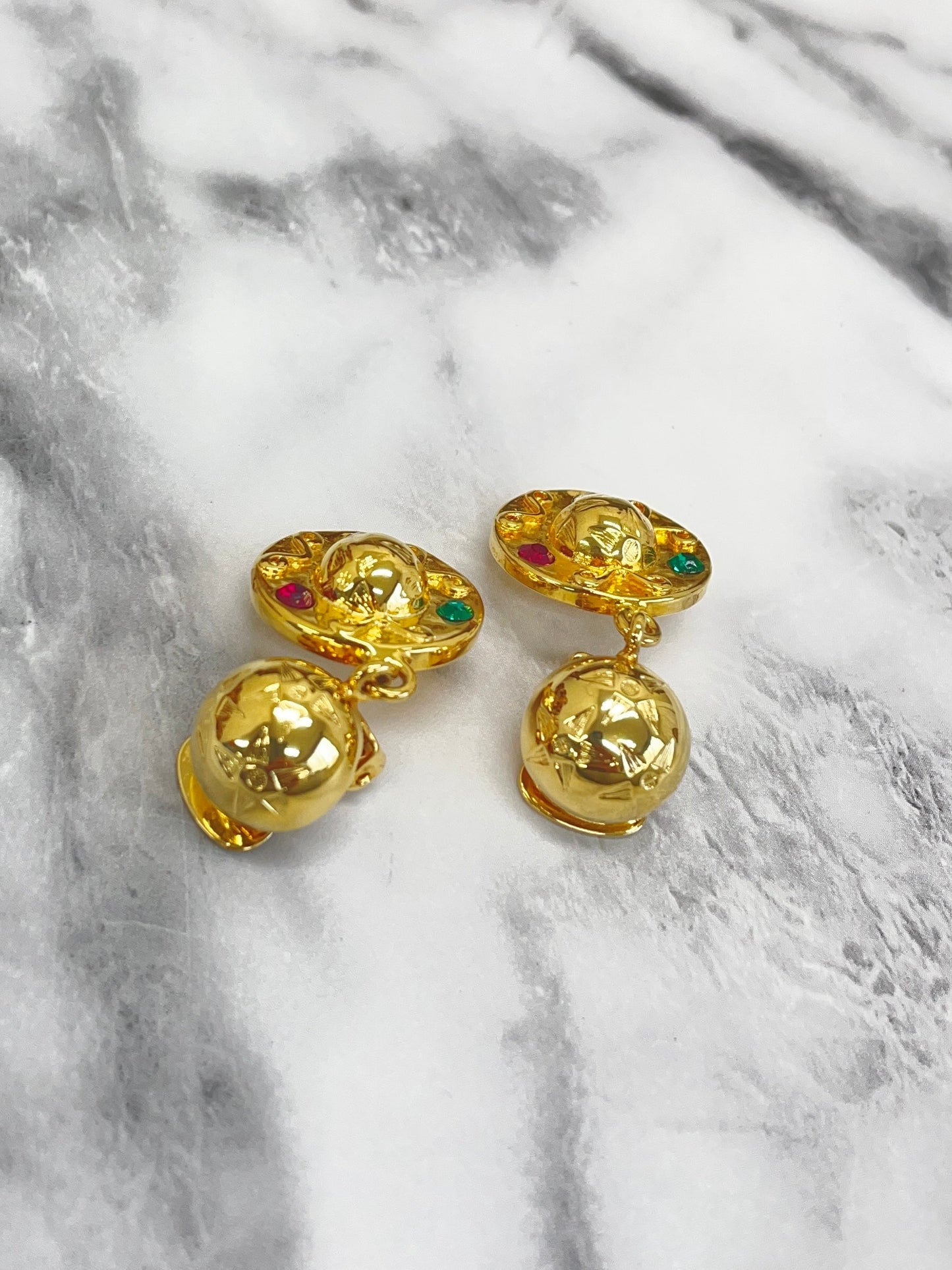 CELINE Stone Star ball Earrings gold Vintage Old Celine fpgkbe