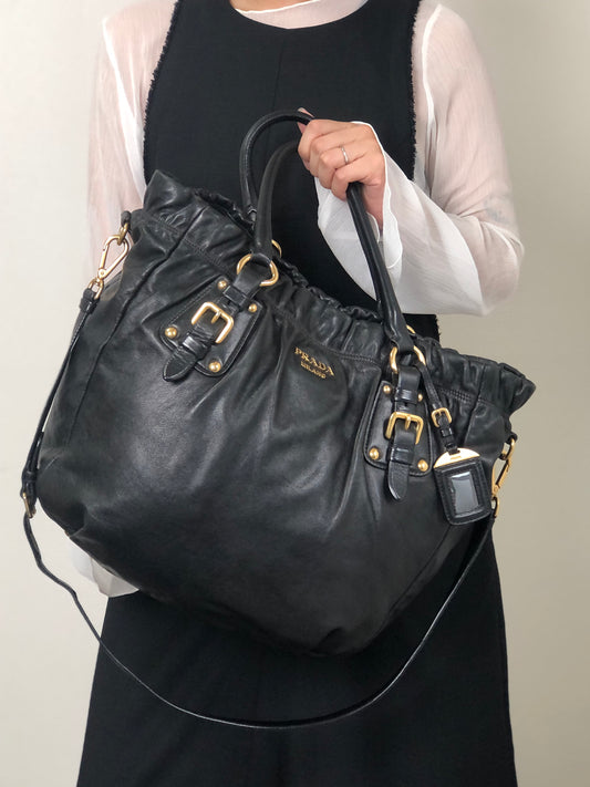 PRADA Logo Two-way Handbag Shoulder bag Black Vintage t5sy7s
