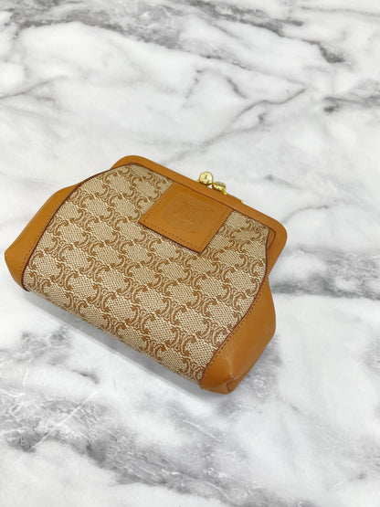 CELINE Macadam Blason Embossed PVC Leather Clasp Coin Case Beige Vintage Old Celine jndpy2