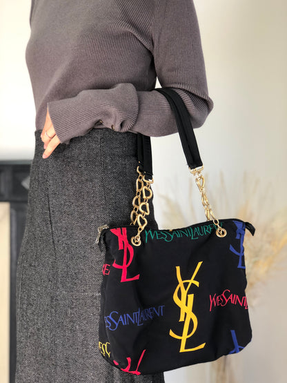Yves Saint Laurent Logo Chain Totebag Black Vintage fniuvx