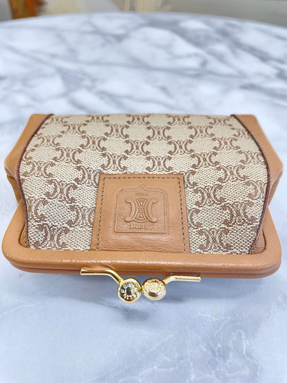 CELINE Macadam Blason Embossed PVC Leather Clasp Coin Case Beige Vintage Old Celine jndpy2