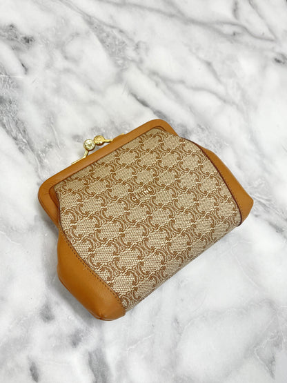 CELINE Macadam Blason Embossed PVC Leather Clasp Coin Case Beige Vintage Old Celine jndpy2