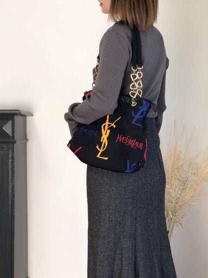 Yves Saint Laurent Logo Chain Totebag Black Vintage fniuvx