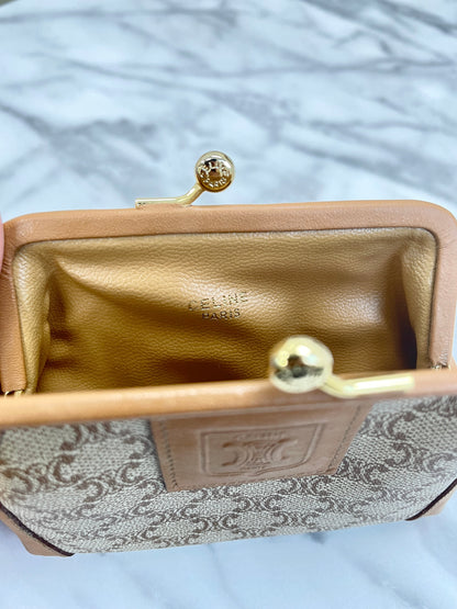 CELINE Macadam Blason Embossed PVC Leather Clasp Coin Case Beige Vintage Old Celine jndpy2