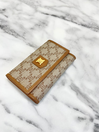 CELINE Macadam Triomphe PVC Leather 6 row key case Beige Vintage Old Celine xuvzzc