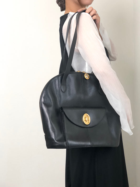 Christian Dior CD Logo Turn Lock Shoulder bag Black Vintage 7ng3ku