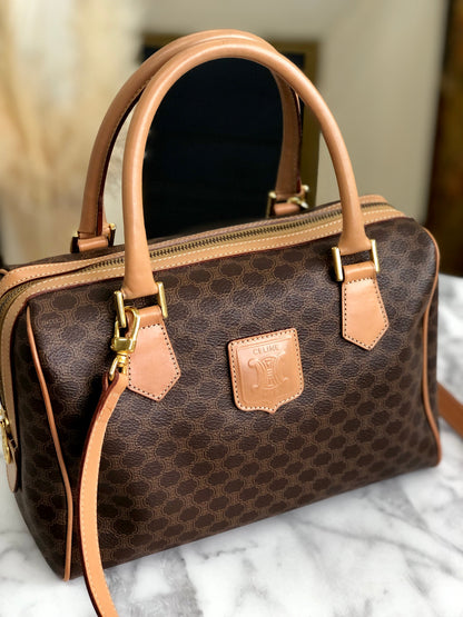 CELINE Macadam Blason Two- way Boston bag Handbag Shoulder bag Brown Vintage Old Celine wxxdse