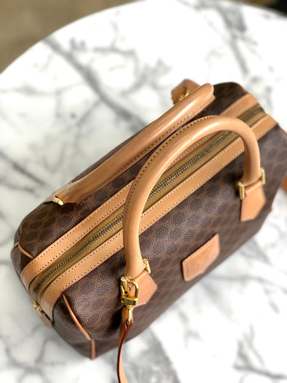 CELINE Macadam Blason Two- way Boston bag Handbag Shoulder bag Brown Vintage Old Celine wxxdse