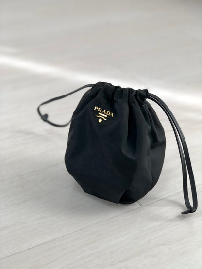 PRADA Logo Nylon Mini Bag Drawstring Handbag Black Vintage Old bbsywj