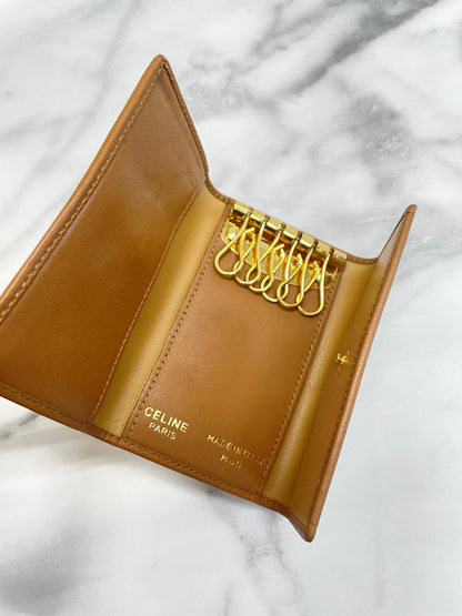CELINE Macadam Triomphe PVC Leather 6 row key case Beige Vintage Old Celine xuvzzc