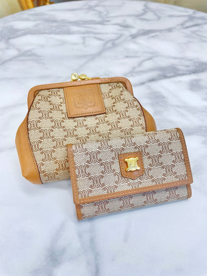 CELINE Macadam Triomphe PVC Leather 6 row key case Beige Vintage Old Celine xuvzzc