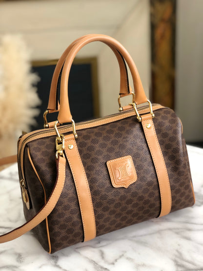 CELINE Macadam Blason Boston bag Handbag Brown Vintage Old Celine 3xwt7p