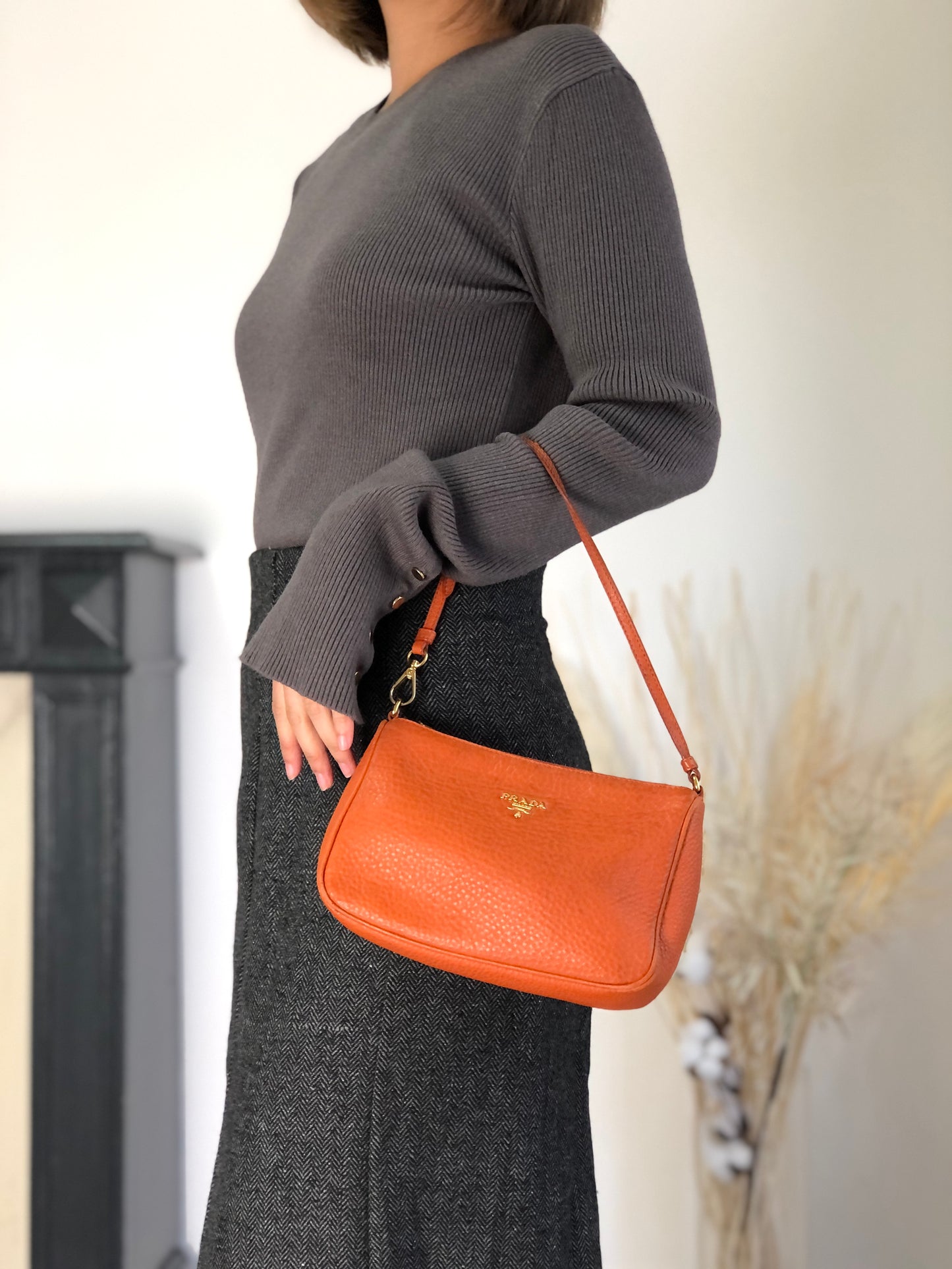 PRADA Logo Small Shoulder bag Camel Vintage ba47rx