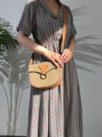 CELINE Macadam Gancini Crossbody Shoulder bag Beige Vintage kx4dhy