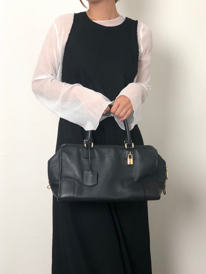 LOEWE Amazona Anagram Small Boston bag Handbag Black Vintage 8itnhz