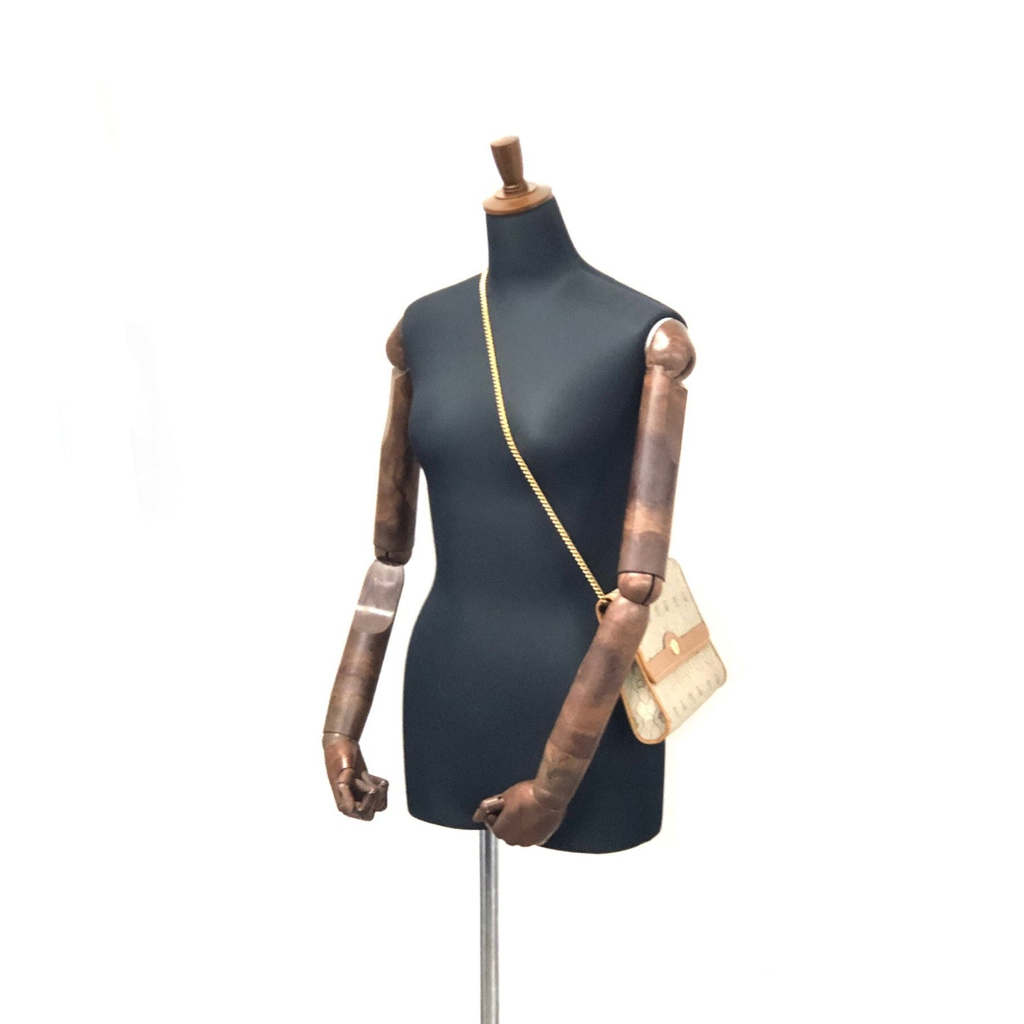 Christian Dior Logo Honeycomb Pattern Chain Crossbody Shoulderbag Beige Vintage Old 74cyaz