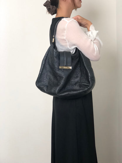 GUCCI Logo Shoulder bag Hobobag Black Vintage f2bysj