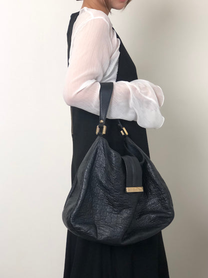 GUCCI Logo Shoulder bag Hobobag Black Vintage f2bysj