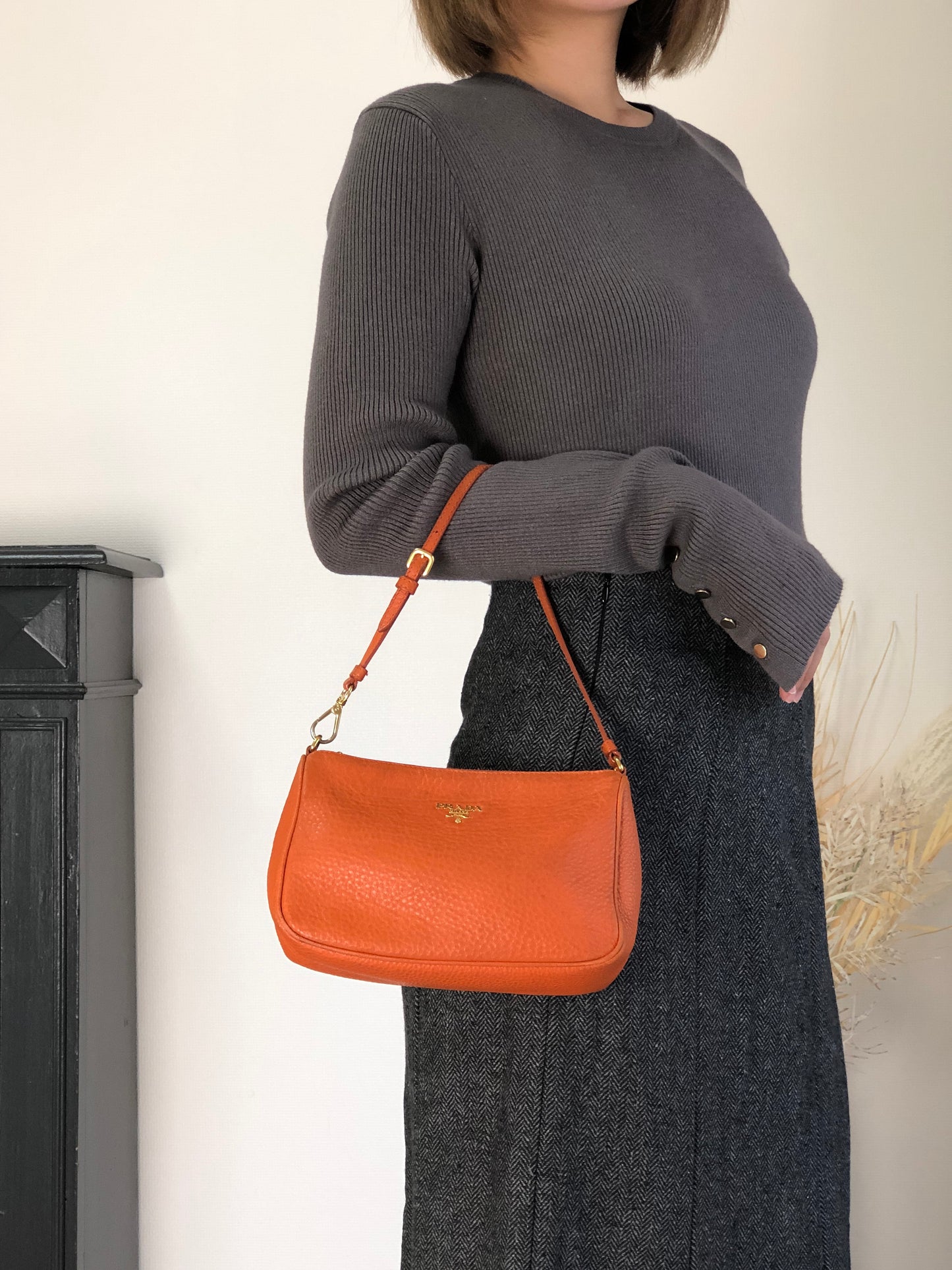 PRADA Logo Small Shoulder bag Camel Vintage ba47rx