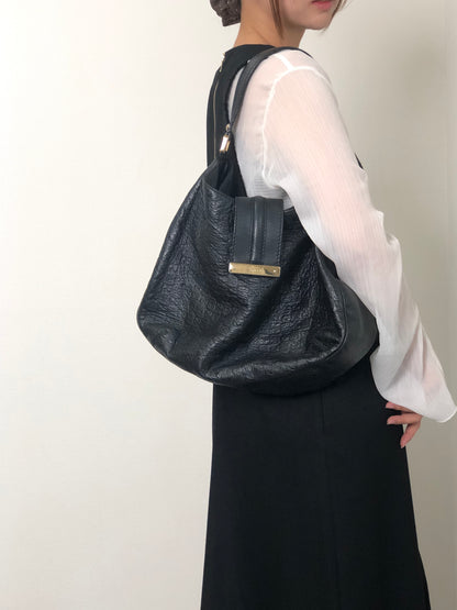 GUCCI Logo Shoulder bag Hobobag Black Vintage f2bysj