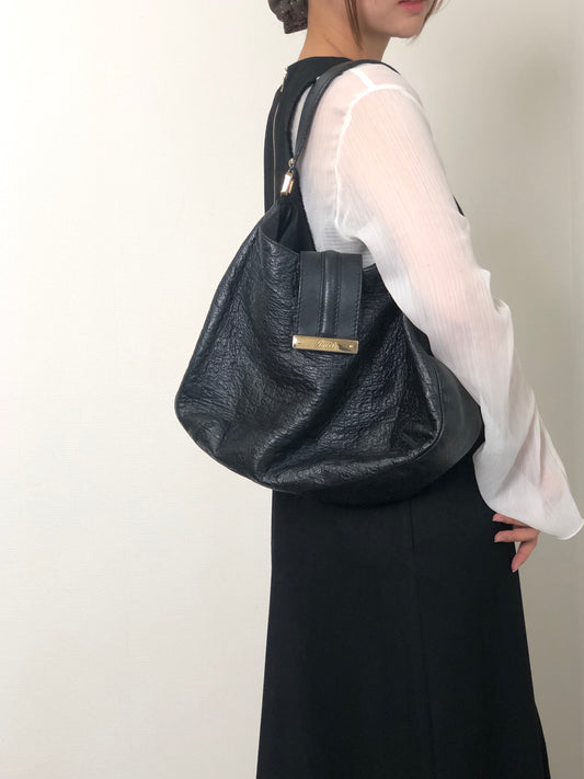 GUCCI Logo Shoulder bag Hobobag Black Vintage f2bysj