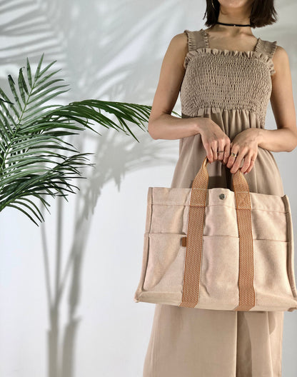 HERMES Fool toe MM 帆布手提包 米色 Vintage Old 5k5wy6