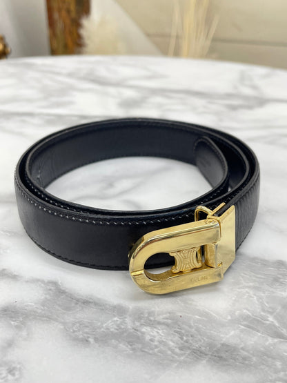 CELINE Triomphe 皮革腰帶 黑色 復古舊款 Celine vu3cmr