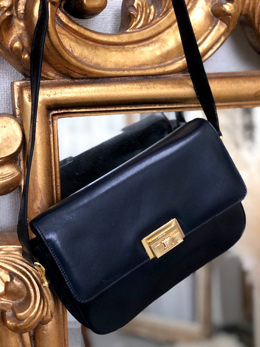 CELINE Blason Triomphe Crossbody Shoulder bag Navy Old Celine vintage e85ys5