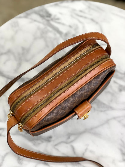 CELINE Macadam Gancini Double Zipper Shoulderbag Brown Vintage Old celine zbwypa