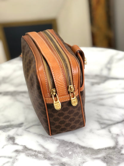 CELINE Macadam Gancini Double Zipper Shoulderbag Brown Vintage Old celine zbwypa