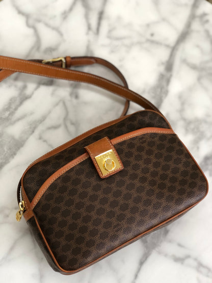 CELINE Macadam Gancini Double Zipper Shoulderbag Brown Vintage Old celine zbwypa