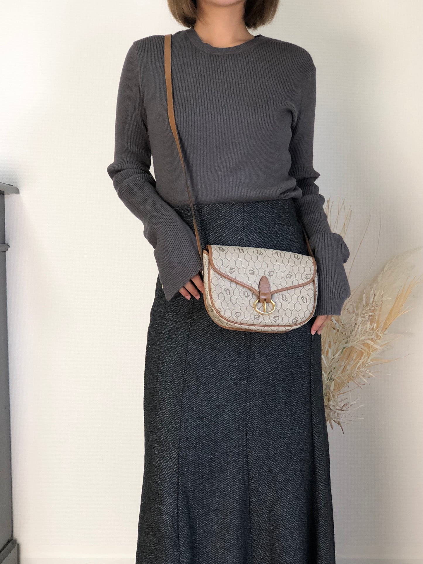 Christian Dior Honeycomb Pattern Shoulder bag Beige Vintage wvwdbt