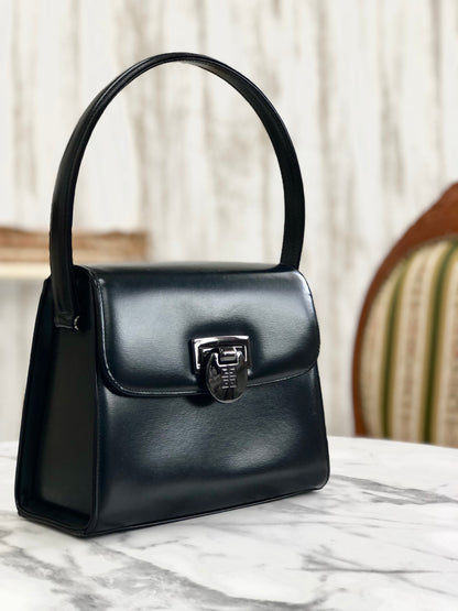 GIVENCHY Turn lock Two-way Logo Small Handbag Black Vintage Old 3kcpa6