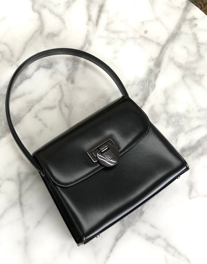 GIVENCHY Turn lock Two-way Logo Small Handbag Black Vintage Old 3kcpa6