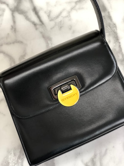GIVENCHY Turn lock Two-way Logo Small Handbag Black Vintage Old 3kcpa6