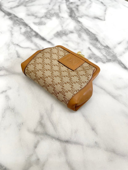 CELINE Macadam Blason Embossed PVC Leather Clasp Coin Case Beige Vintage Old Celine jndpy2