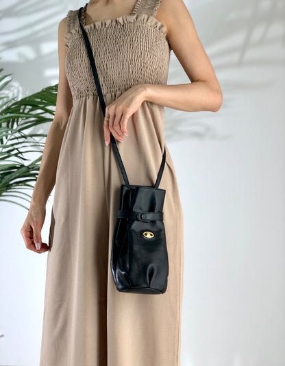 CELINE Triomphe 抽繩迷你包 黑色 復古舊款 Celine h8wxzi