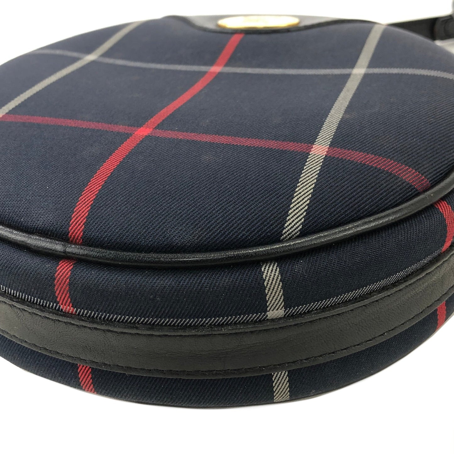 Burberrys Windowpane Check Pattern Round Small Shoulder bag Navy Vintage Old h4xh3h