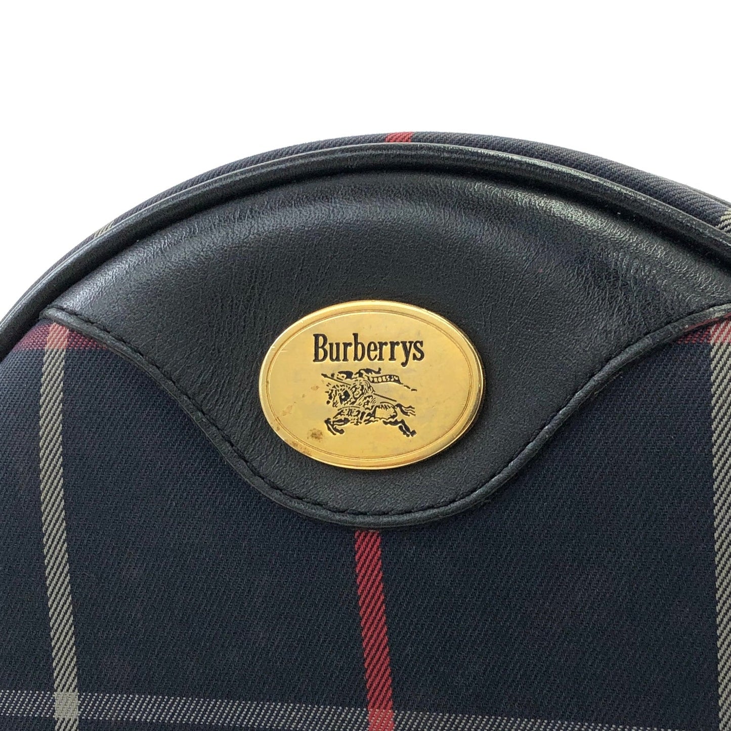 Burberrys Windowpane Check Pattern Round Small Shoulder bag Navy Vintage Old h4xh3h