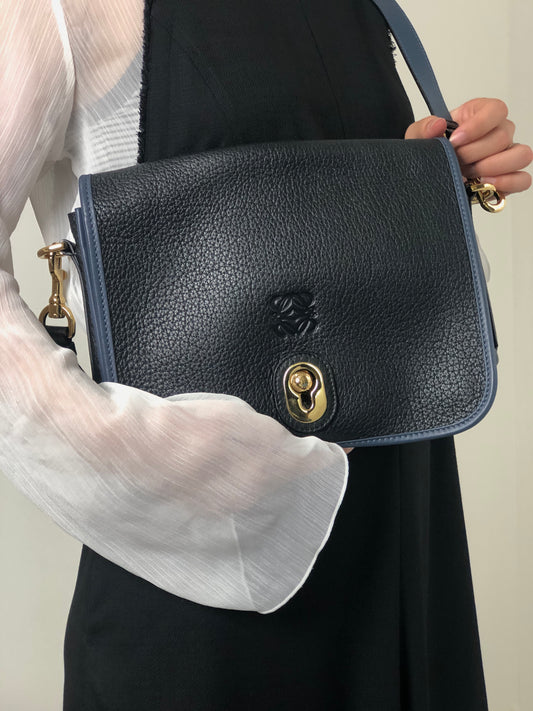 LOEWE Anagram Shoulder bag Navy×Black Vintage r7bby7