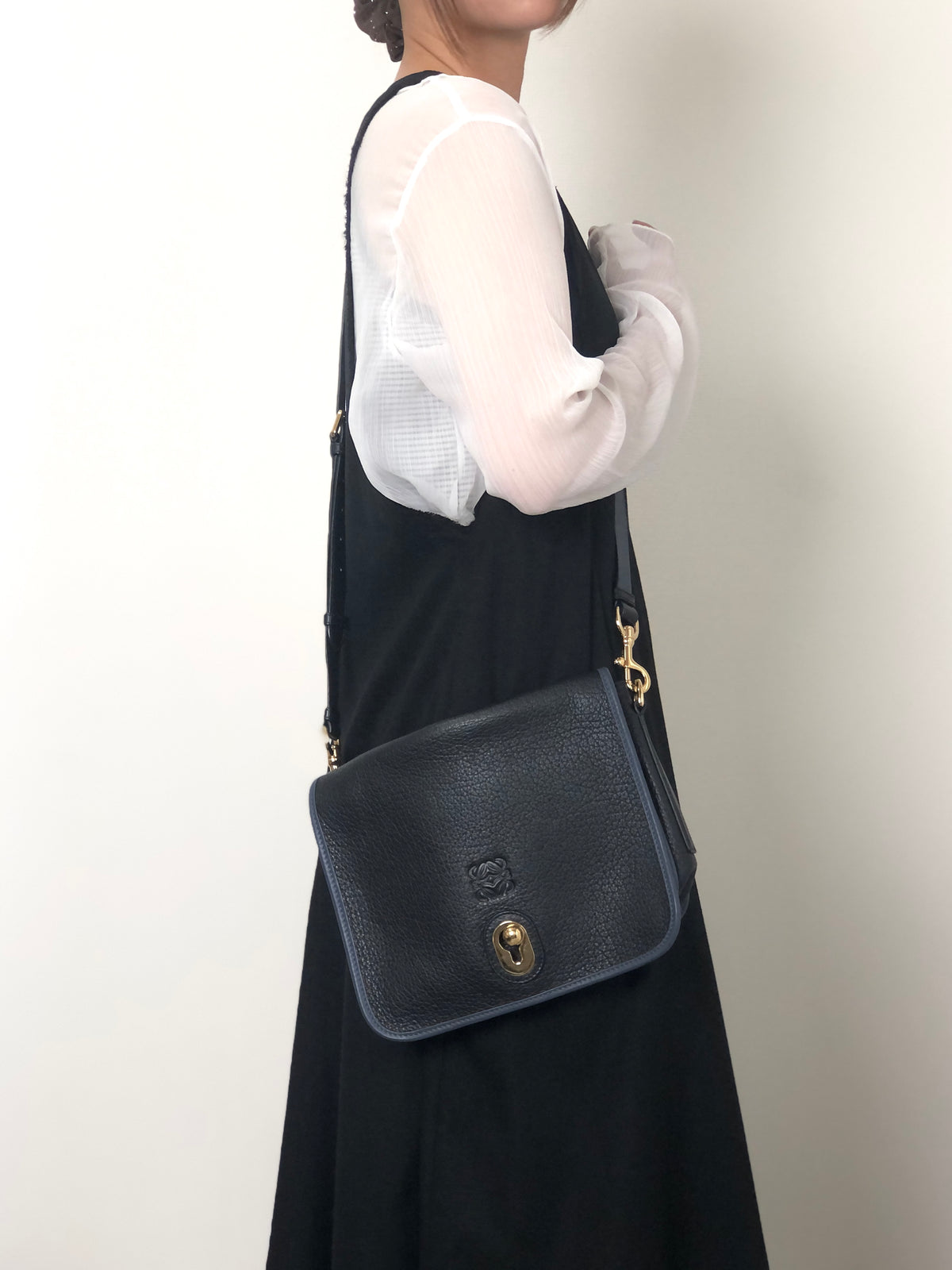 LOEWE Anagram Shoulder bag Navy×Black Vintage r7bby7