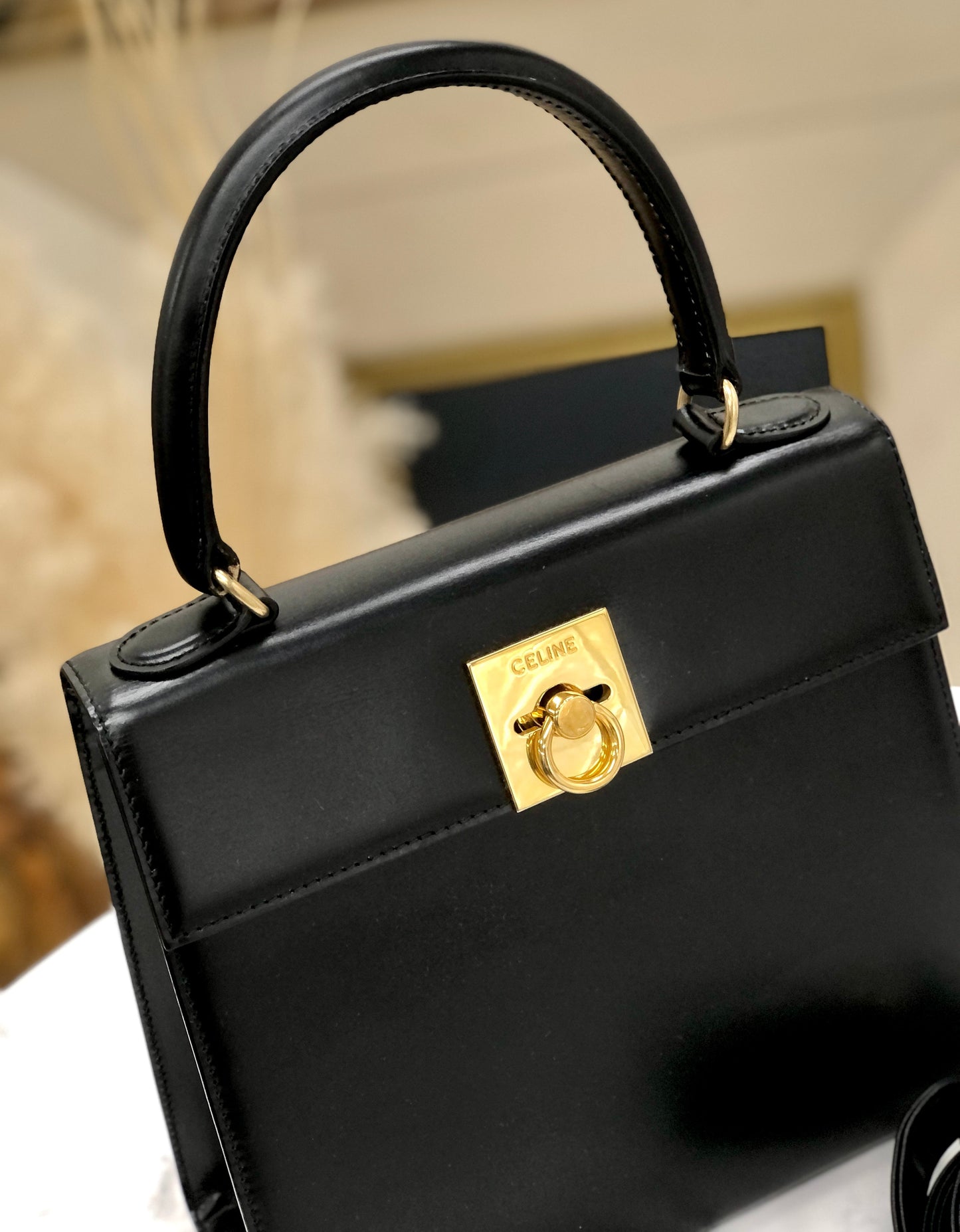 CELINE Gancini Two-way Shoulder bag Handbag Black Vintage Old Celine dn2fvc