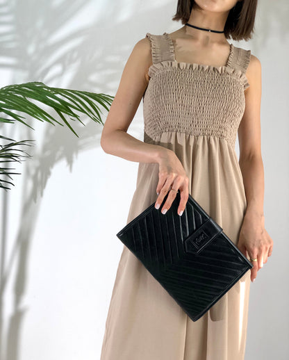 Yves Saint Laurent YSL Logo Chevron Clutch bag Black Vintage Old mhufpx