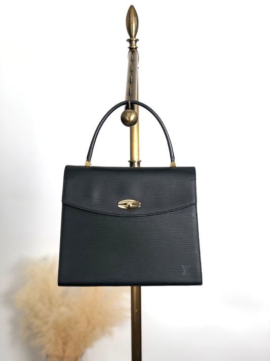 LOUIS VUITTON Epi Turn Lock Handbag Black Vintage u8cniv